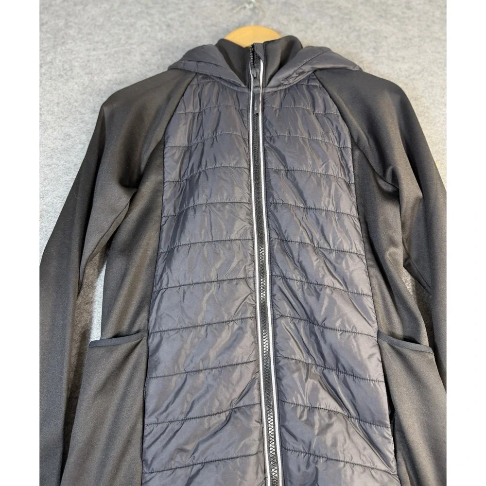 Athleta Girl‎ XL 14 Black Insulated Hybrid Jacket Hooded Full Zip Activewear